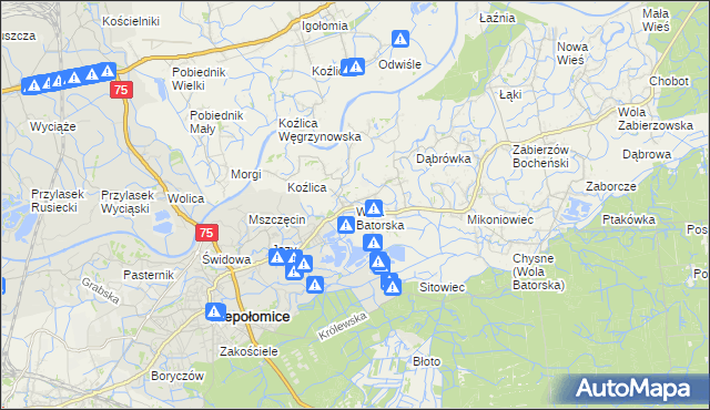 mapa Wola Batorska, Wola Batorska na mapie Targeo