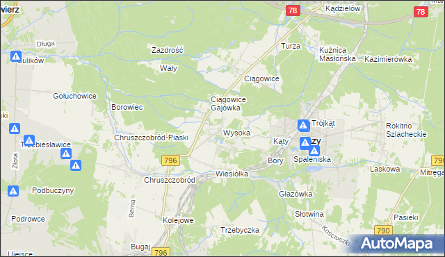 mapa Wysoka gmina Łazy, Wysoka gmina Łazy na mapie Targeo