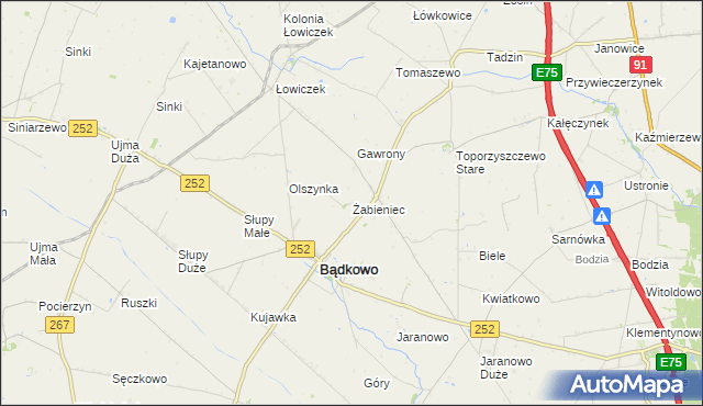 mapa Żabieniec gmina Bądkowo, Żabieniec gmina Bądkowo na mapie Targeo