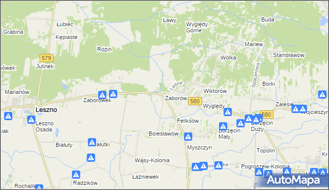 mapa Zaborów gmina Leszno, Zaborów gmina Leszno na mapie Targeo