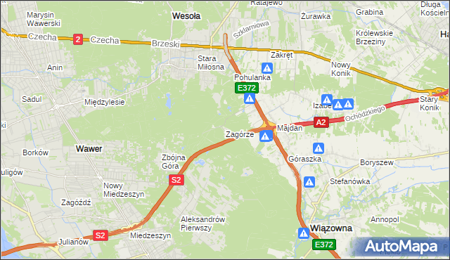 mapa Zagórze gmina Wiązowna, Zagórze gmina Wiązowna na mapie Targeo