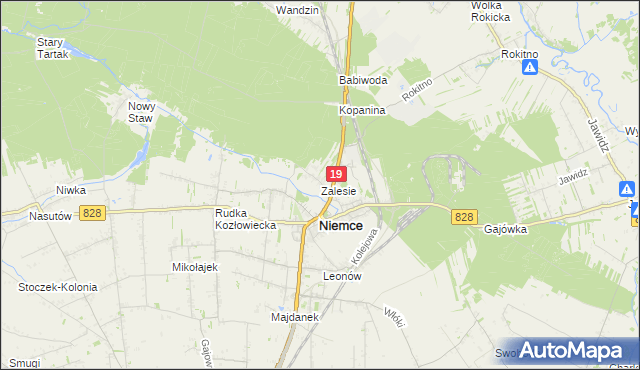 mapa Zalesie gmina Niemce, Zalesie gmina Niemce na mapie Targeo