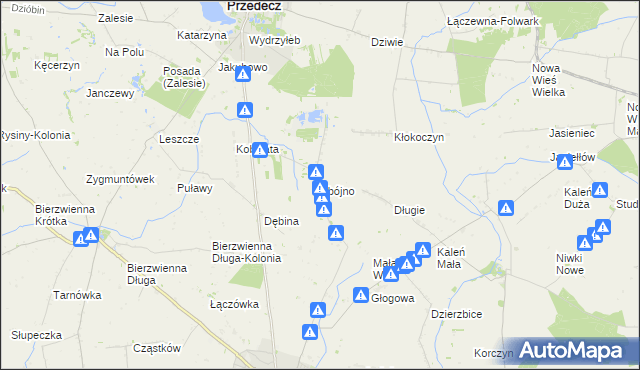 mapa Zbójno gmina Kłodawa, Zbójno gmina Kłodawa na mapie Targeo