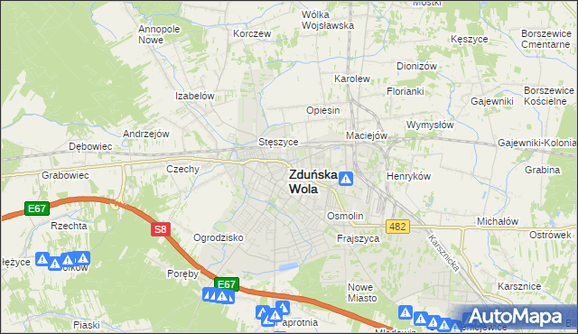 mapa Zduńska Wola, Zduńska Wola na mapie Targeo