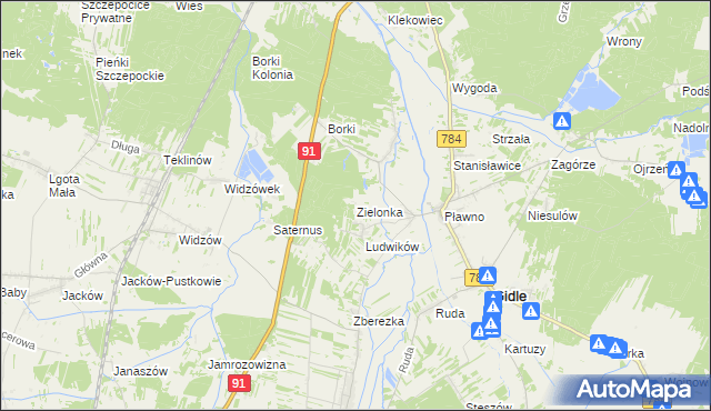 mapa Zielonka gmina Gidle, Zielonka gmina Gidle na mapie Targeo