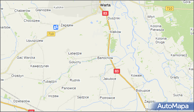 mapa Bartochów gmina Warta, Bartochów gmina Warta na mapie Targeo