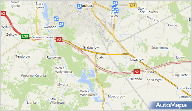 mapa Białki gmina Siedlce, Białki gmina Siedlce na mapie Targeo