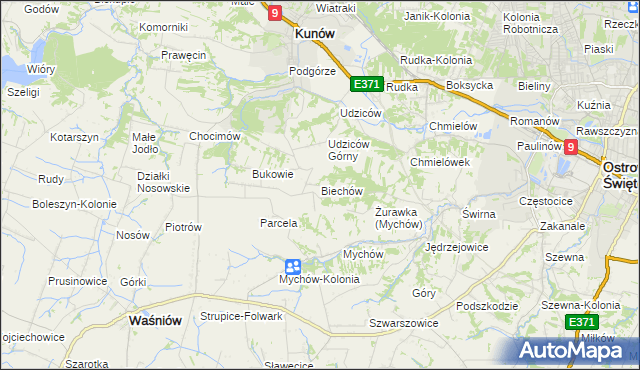 mapa Biechów gmina Kunów, Biechów gmina Kunów na mapie Targeo