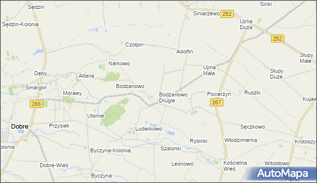 mapa Bodzanowo Drugie, Bodzanowo Drugie na mapie Targeo
