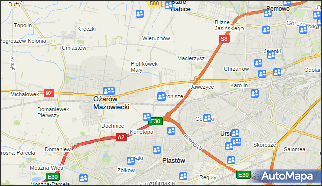 mapa Bronisze gmina Ożarów Mazowiecki, Bronisze gmina Ożarów Mazowiecki na mapie Targeo