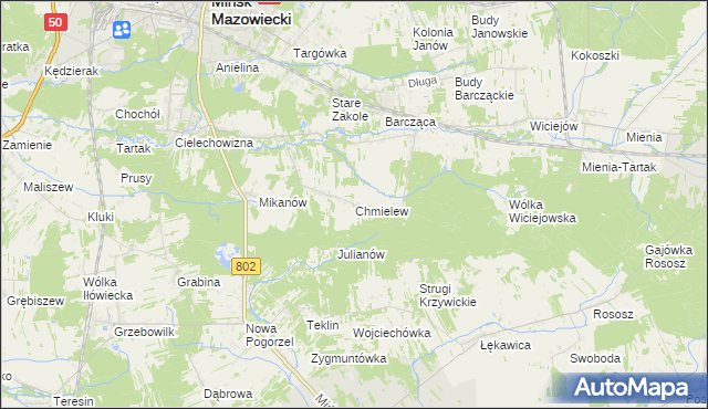 mapa Chmielew gmina Mińsk Mazowiecki, Chmielew gmina Mińsk Mazowiecki na mapie Targeo