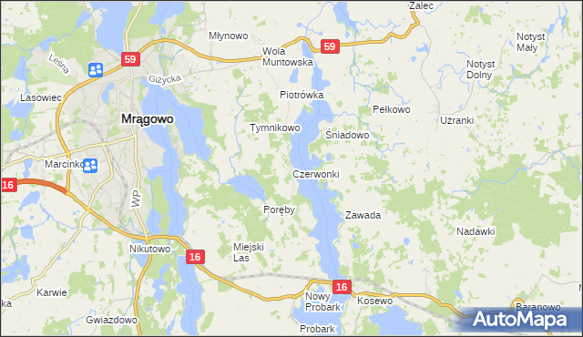 mapa Czerwonki gmina Mrągowo, Czerwonki gmina Mrągowo na mapie Targeo