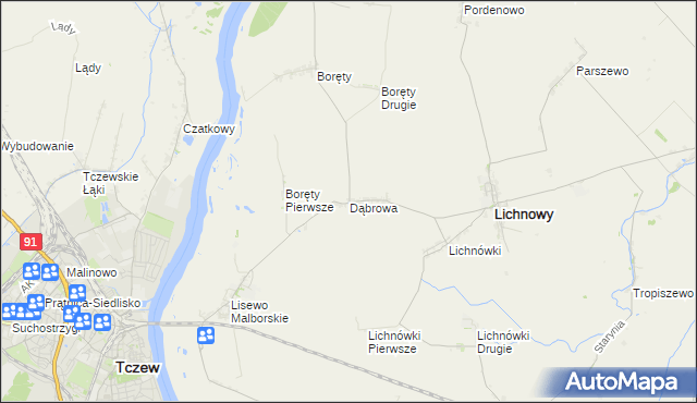 mapa Dąbrowa gmina Lichnowy, Dąbrowa gmina Lichnowy na mapie Targeo