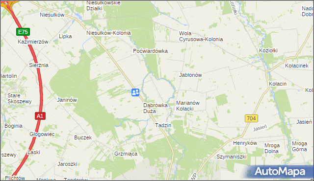 mapa Dąbrówka Mała gmina Brzeziny, Dąbrówka Mała gmina Brzeziny na mapie Targeo