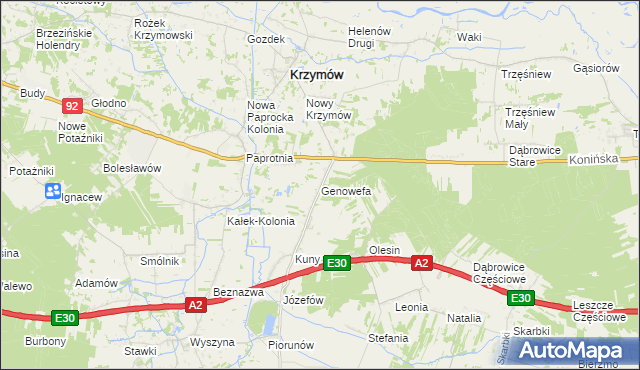 mapa Genowefa gmina Krzymów, Genowefa gmina Krzymów na mapie Targeo