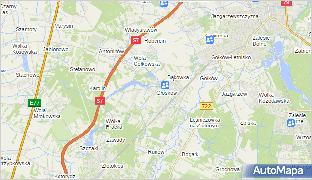 mapa Głosków gmina Piaseczno, Głosków gmina Piaseczno na mapie Targeo