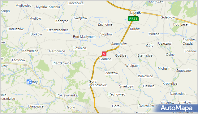 mapa Grabina gmina Klimontów, Grabina gmina Klimontów na mapie Targeo