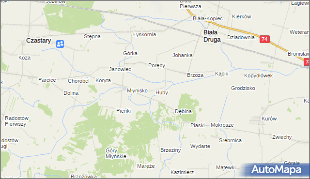 mapa Huby gmina Biała, Huby gmina Biała na mapie Targeo