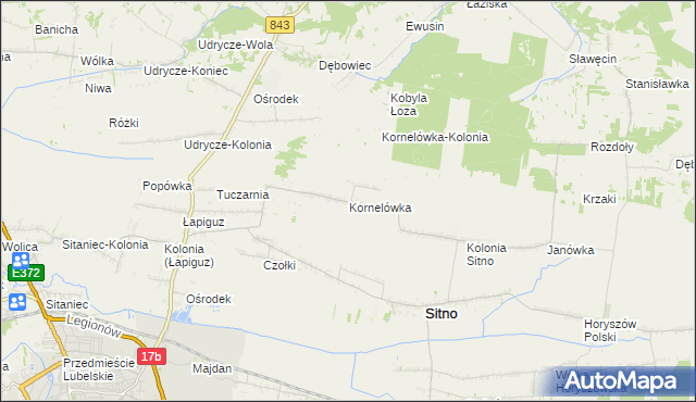 mapa Kornelówka gmina Sitno, Kornelówka gmina Sitno na mapie Targeo
