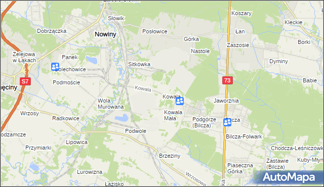 mapa Kowala gmina Sitkówka-Nowiny, Kowala gmina Sitkówka-Nowiny na mapie Targeo