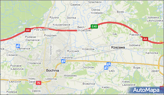 mapa Krzeczów gmina Rzezawa, Krzeczów gmina Rzezawa na mapie Targeo