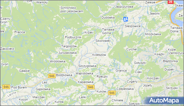 mapa Krzeszów gmina Stryszawa, Krzeszów gmina Stryszawa na mapie Targeo