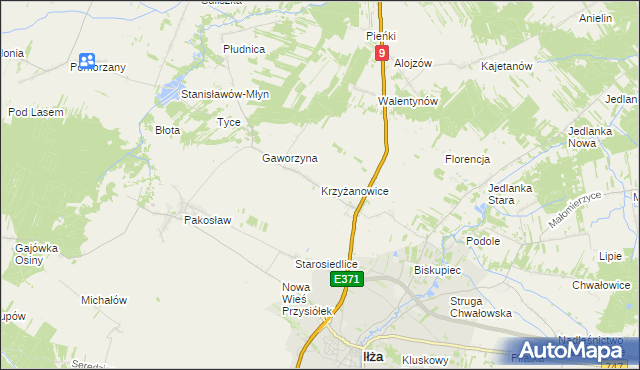 mapa Krzyżanowice gmina Iłża, Krzyżanowice gmina Iłża na mapie Targeo