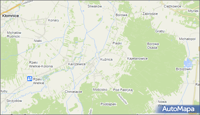 mapa Kuźnica gmina Kłomnice, Kuźnica gmina Kłomnice na mapie Targeo