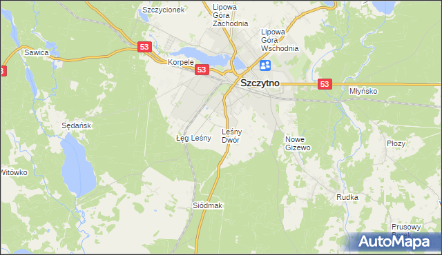 mapa Leśny Dwór gmina Szczytno, Leśny Dwór gmina Szczytno na mapie Targeo