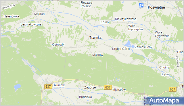mapa Małków gmina Poświętne, Małków gmina Poświętne na mapie Targeo