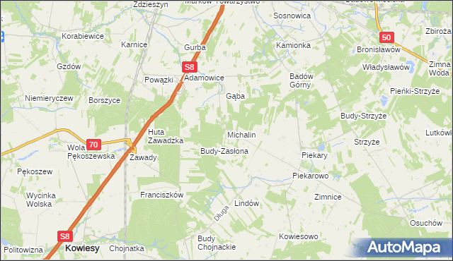 mapa Michalin gmina Mszczonów, Michalin gmina Mszczonów na mapie Targeo