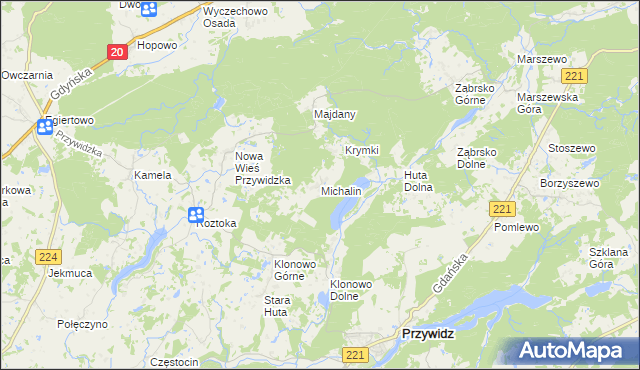 mapa Michalin gmina Przywidz, Michalin gmina Przywidz na mapie Targeo
