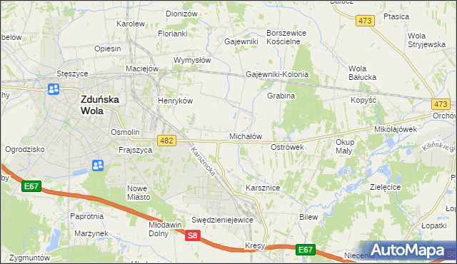 mapa Michałów gmina Zduńska Wola, Michałów gmina Zduńska Wola na mapie Targeo