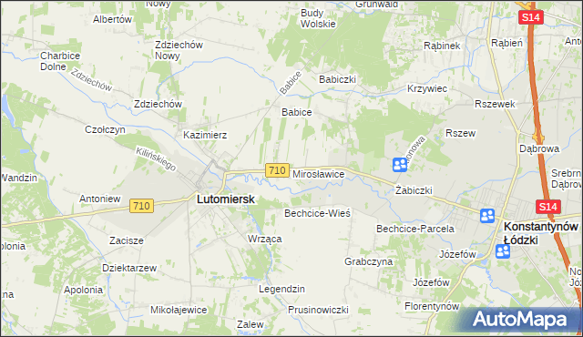 mapa Mirosławice gmina Lutomiersk, Mirosławice gmina Lutomiersk na mapie Targeo