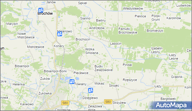 mapa Olszowiec gmina Brochów, Olszowiec gmina Brochów na mapie Targeo