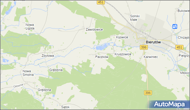 mapa Paczków gmina Bierutów, Paczków gmina Bierutów na mapie Targeo