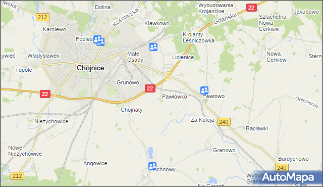 mapa Pawłówko gmina Chojnice, Pawłówko gmina Chojnice na mapie Targeo
