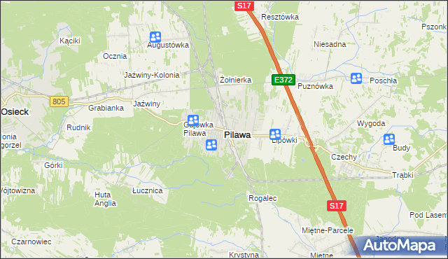 mapa Pilawa powiat garwoliński, Pilawa powiat garwoliński na mapie Targeo
