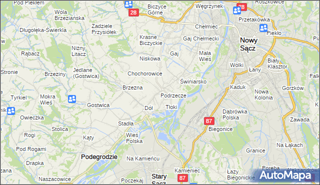 mapa Podrzecze gmina Podegrodzie, Podrzecze gmina Podegrodzie na mapie Targeo