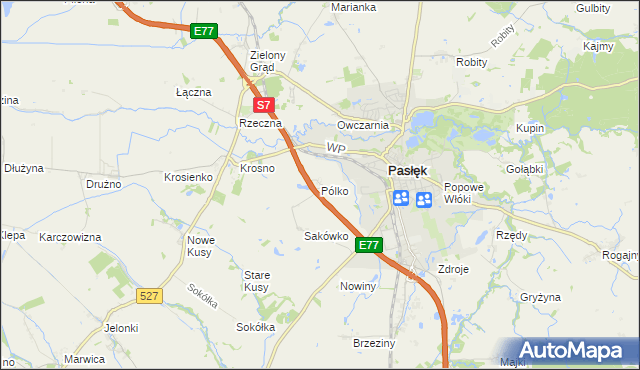 mapa Pólko gmina Pasłęk, Pólko gmina Pasłęk na mapie Targeo