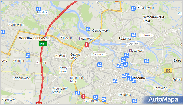 mapa Popowice gmina Wrocław, Popowice gmina Wrocław na mapie Targeo