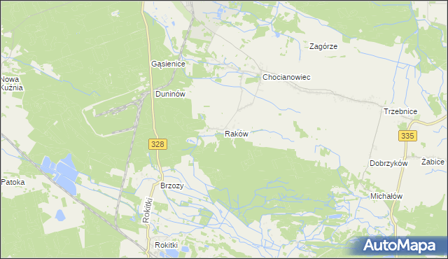 mapa Raków gmina Chocianów, Raków gmina Chocianów na mapie Targeo