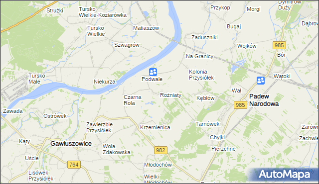 mapa Rożniaty gmina Padew Narodowa, Rożniaty gmina Padew Narodowa na mapie Targeo