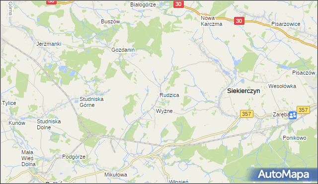 mapa Rudzica gmina Siekierczyn, Rudzica gmina Siekierczyn na mapie Targeo