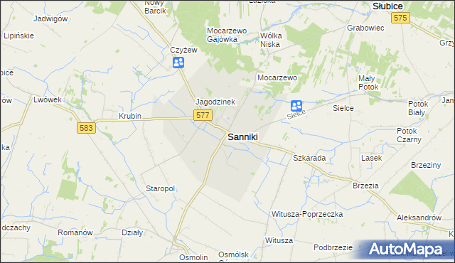 mapa Sanniki powiat gostyniński, Sanniki powiat gostyniński na mapie Targeo