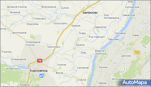 mapa Skotniki gmina Samborzec, Skotniki gmina Samborzec na mapie Targeo