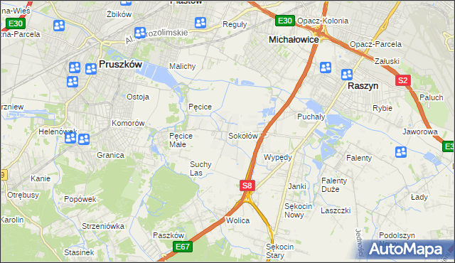 mapa Sokołów gmina Michałowice, Sokołów gmina Michałowice na mapie Targeo