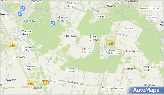 mapa Stare Chrusty gmina Rokiciny, Stare Chrusty gmina Rokiciny na mapie Targeo