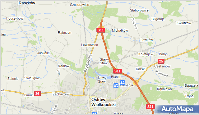 mapa Stary Staw gmina Ostrów Wielkopolski, Stary Staw gmina Ostrów Wielkopolski na mapie Targeo