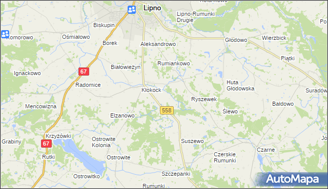 mapa Tomaszewo gmina Lipno, Tomaszewo gmina Lipno na mapie Targeo